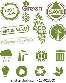 Set of labels and icons for green technology. Green world.  Ecology theme.