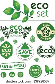 Set of labels and icons for green technology. Green world.  Ecology theme.