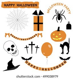 set of labels and icons for Halloween. Collection of labels badges for holiday decorations. Pattern for greeting or invitation to a party. Halloween vector illustration