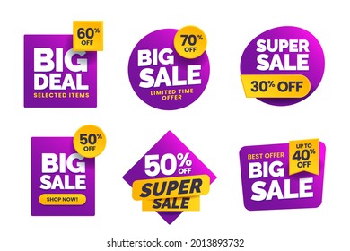 Set labels with inscription sale. Vector flat illustrations. Ad or promo shopping concept. Promotion price label Big sale. Vector illustration.