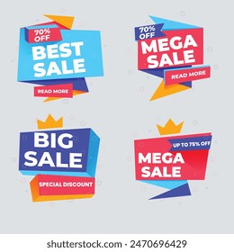 Set labels with inscription sale. Vector flat illustrations. Ad or promo. Shopping concept. Promotion price label mega sale, shop now, special discount, big sale, limited time only, last chance.