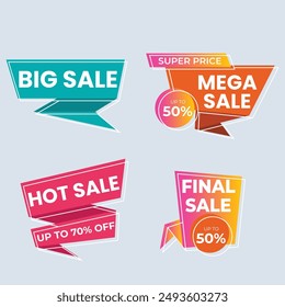 Set labels with inscription sale. Vector flat illustrations. Ad or promo. Shopping concept. Promotion price label mega sale, shop now, special discount, big sale, limited time only, last chance.