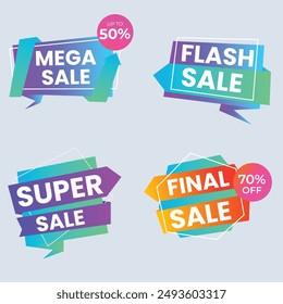 Set labels with inscription sale. Vector flat illustrations. Ad or promo. Shopping concept. Promotion price label mega sale, shop now, special discount, big sale, limited time only, last chance.