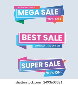 Set labels with inscription sale. Vector flat illustrations. Ad or promo. Shopping concept. Promotion price label mega sale, shop now, special discount, big sale, limited time only, last chance.