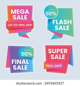 Set labels with inscription sale. Vector flat illustrations. Ad or promo. Shopping concept. Promotion price label mega sale, shop now, special discount, big sale, limited time only, last chance.