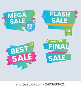 Set labels with inscription sale. Vector flat illustrations. Ad or promo. Shopping concept. Promotion price label mega sale, shop now, special discount, big sale, limited time only, last chance.