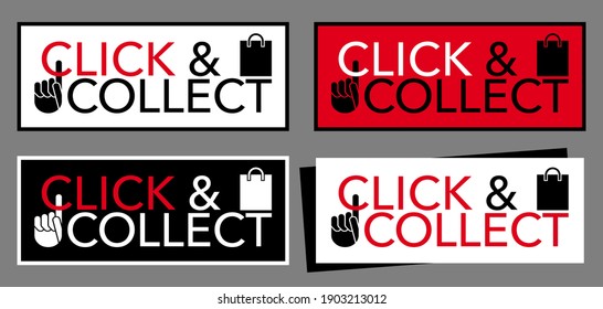 Set of labels with a logo for "click and collect" take-out.