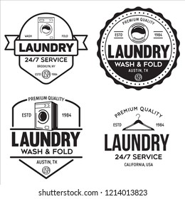 Set of labels or logos for laundry service. Vector emblems and design elements. Laundry logo and household wash templates and badges. Vector illustration.