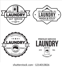 Set of labels or logos for laundry service. Vector emblems and design elements. Laundry logo and household wash templates and badges. Vector illustration.