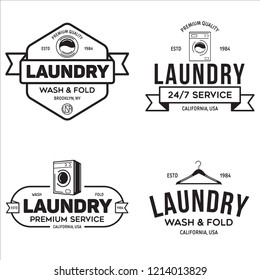 Set of labels or logos for laundry service. Vector emblems and design elements. Laundry logo and household wash templates and badges. Vector illustration.