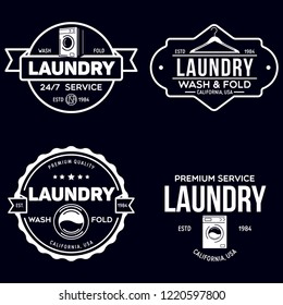 Set of labels or logos for laundry service. Vector emblems and design elements. Laundry logo and household wash templates and badges. Vector illustration.