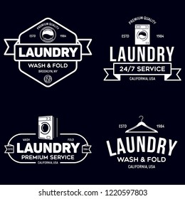 Set of labels or logos for laundry service. Vector emblems and design elements. Laundry logo and household wash templates and badges. Vector illustration.