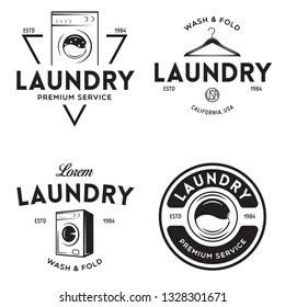 Set of labels or logos for laundry service. Vector emblems and design elements. Laundry logo and household wash templates and badges. Vector illustration.