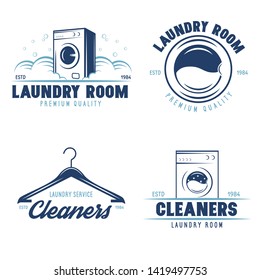 Set of labels or logos for laundry service. Vector emblems and design elements. Laundry logo and household wash templates and badges. Vector illustration.