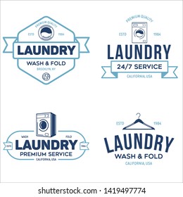 Set of labels or logos for laundry service. Vector emblems and design elements. Laundry logo and household wash templates and badges. Vector illustration.