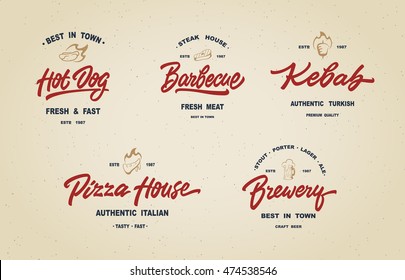 Set of labels, logotype and elements design templates for different fast food, pub, bar and other
