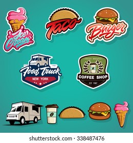 Set of labels, logotype and elements for different fast food