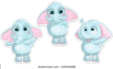 Set of labels of a lovely animated elephant 