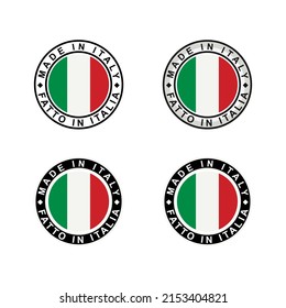 set of labels made in italy, italy logo, italy flag, italy product emblem, vector illustration. Design with text Fatto in Italia