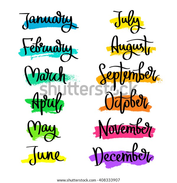 Set Labels Months Year Fashionable Calligraphy Stock Vector Royalty Free