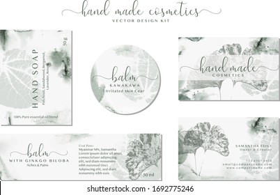 Set of labels for Natural hand made herbal cosmetics. Elegant branding design collection for organic cosmetics, Pharmacy, handmade products, medicine, skin care