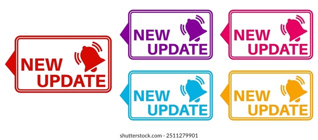 set labels new update icon. new upgrade available notification sign symbol more know labels design vector illustration