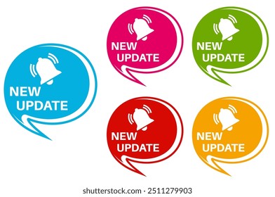 set labels new update icon. new upgrade available notification sign symbol more know labels design vector illustration