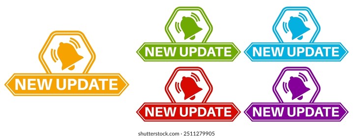 set labels new update icon. new upgrade available notification sign symbol more know labels design vector illustration