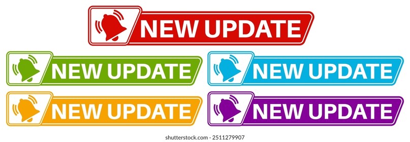 set labels new update icon. new upgrade available notification sign symbol more know labels design vector illustration