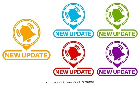 set labels new update icon. new upgrade available notification sign symbol more know labels design vector illustration