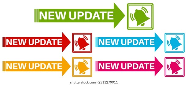 set labels new update icon. new upgrade available notification sign symbol more know labels design vector illustration