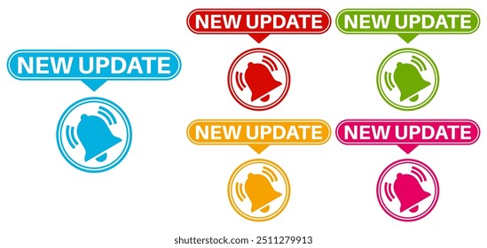 set labels new update icon. new upgrade available notification sign symbol more know labels design vector illustration