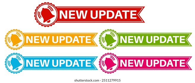 set labels new update icon. new upgrade available notification sign symbol more know labels design vector illustration