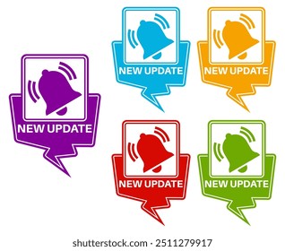 set labels new update icon. new upgrade available notification sign symbol more know labels design vector illustration