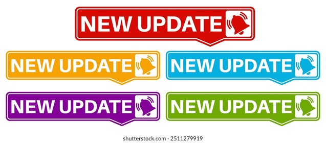 set labels new update icon. new upgrade available notification sign symbol more know labels design vector illustration