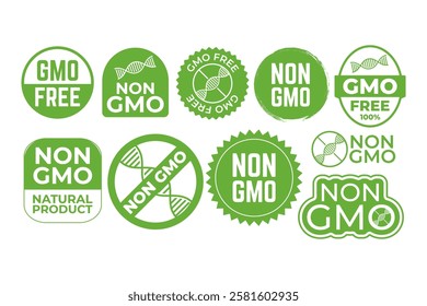 Set of labels NON GMO badge vector design for Food industry, organic, Healthy food etc.
