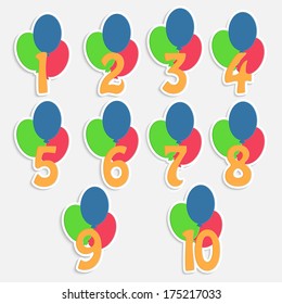 set of labels with numbers and balloons.colorful banners for children's birthday.vector