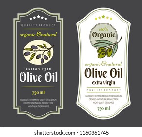 Conjunto de etiquetas para aceites de oliva. Diseño elegante para el embalaje de aceite de oliva