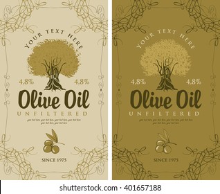 set of labels for olive oils with olive tree