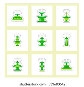 Set of labels on design sticker collection fountains