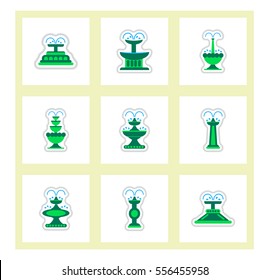 Set of labels on design sticker collection fountains