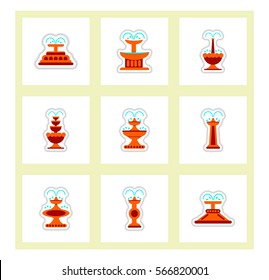 Set of labels on design sticker collection fountains