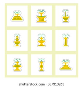 Set of labels on design sticker collection fountains