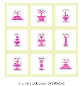 Set of labels on design sticker collection fountains