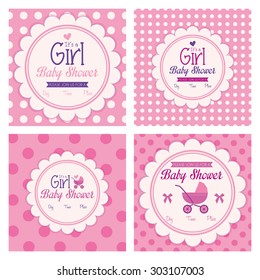 Set of labels on different textured backgrounds for baby showers. Vector illustration