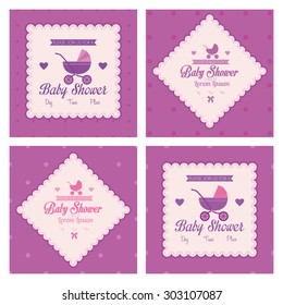 Set of labels on different textured backgrounds for baby showers. Vector illustration