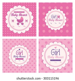 Set of labels on different textured backgrounds for baby showers. Vector illustration