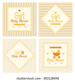 Set of labels on different textured backgrounds for baby showers. Vector illustration