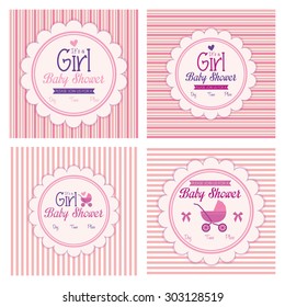 Set of labels on different textured backgrounds for baby showers. Vector illustration