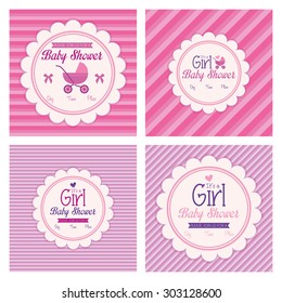 Set of labels on different textured backgrounds for baby showers. Vector illustration
